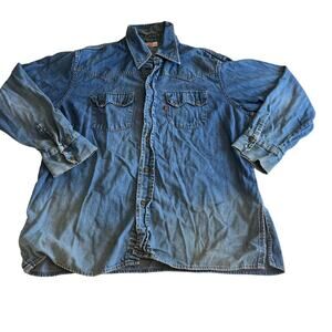 Levi Orange Tab Destroyed Denim Chambray Shirt Men's Sz XL Grunge